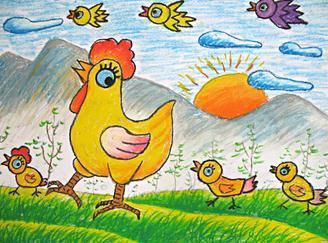 儿童画 - 老母鸡保护小鸡-儿童画-影视频道-26kb