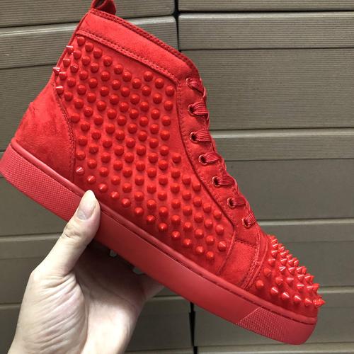 欧洲站网红红底鞋cl男鞋高帮水钻铆钉女鞋情侣板鞋休闲运动潮流 白皮