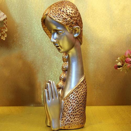 欧式祈福少女雕塑摆件 时尚创意家居装饰品 结婚生日礼品工艺品 金色