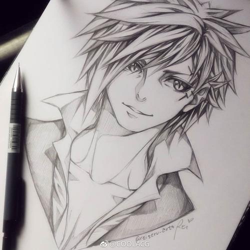 人物黑白动漫素材插画绘画线稿手绘女生男生长发短发转载