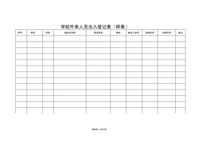 2020年新版学校外来人员出入登记表docx10页