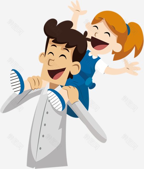 父女父亲节元素骑在父亲肩膀上的小女孩卡通人物png图片素材免费下载