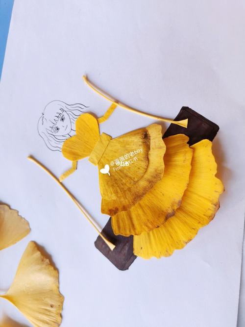 手工银杏叶#荡秋千的小女孩_银杏_手工_兴趣爱好_手工