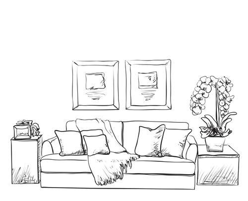 现代室内房间素描沙发家具