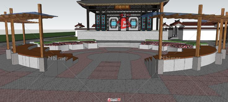 一个戏台节点效果图 带su模型