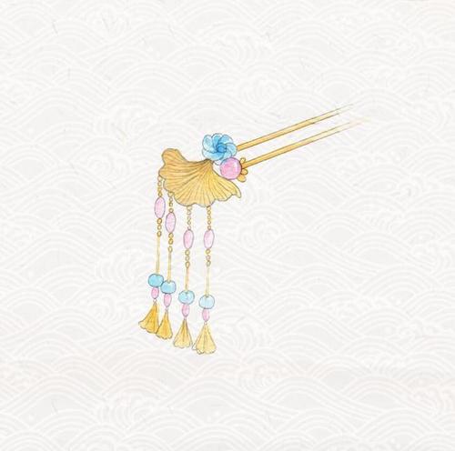 手绘水彩 古风发簪_涂鸦王国 原创绘画平台 www.poocg