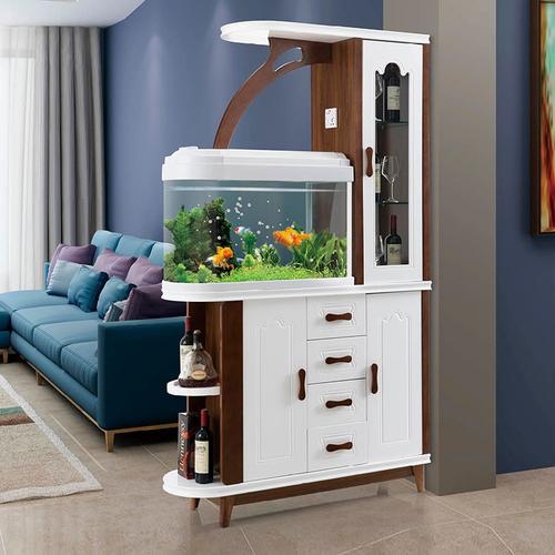 现代鱼缸间厅柜隔断柜实木双面玄关门厅柜一体多功能酒柜鞋柜屏风