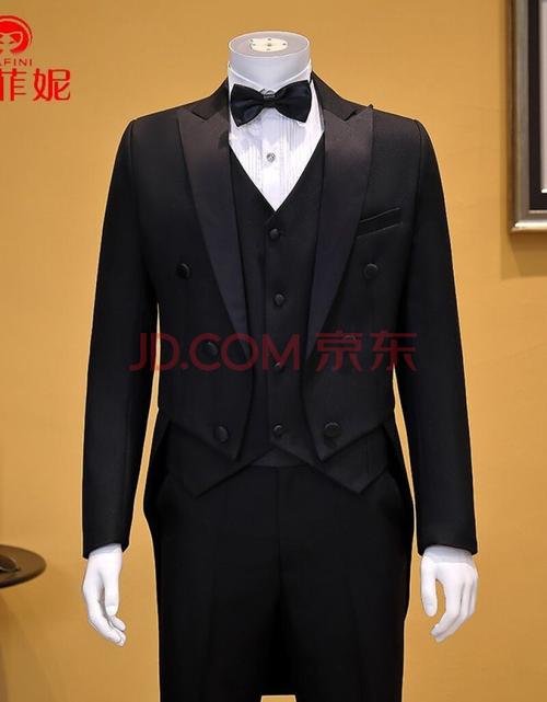 燕尾服套装礼服伴郎装男主持人司仪服装魔术师演出燕尾服 黑色 黑马甲