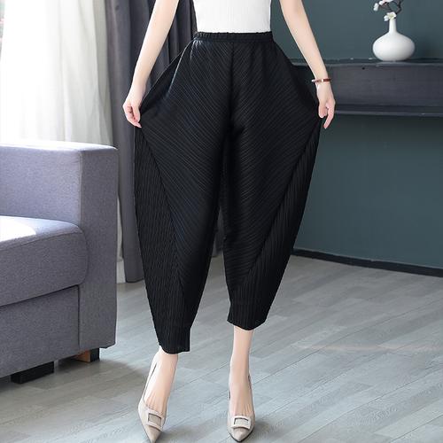 三宅一生褶皱女裤夏季薄款大码哈伦宽松休闲休闲裤大码女装