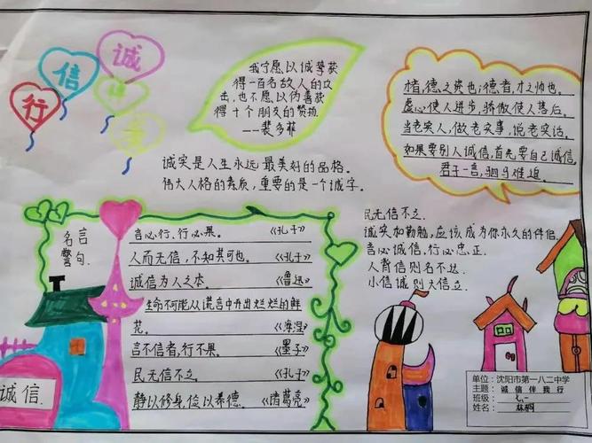 通过制作手抄报,同学们收集到诚实做人,实事求是,待人真诚,守时明理等