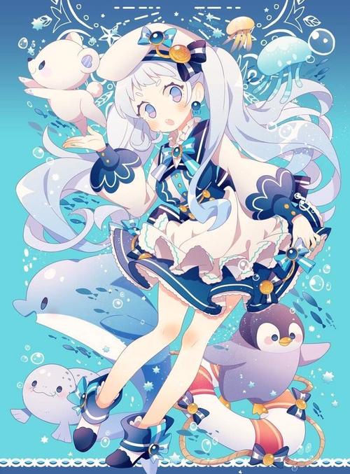 人物绘画,蓝色系可爱的卡通动漫女孩,细节画的超棒