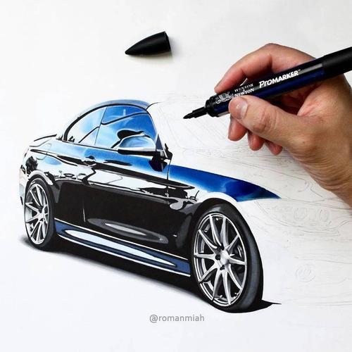 马克笔彩铅画超写实跑车