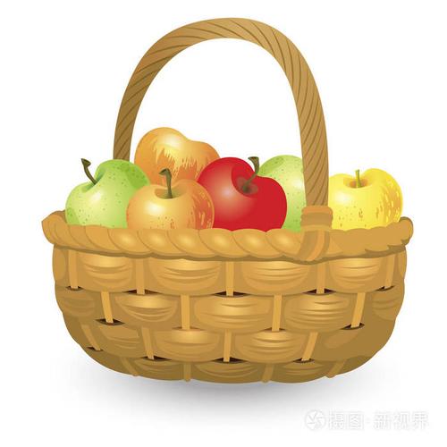柳条篮子装满了孤立的白色背景上的苹果矢量图