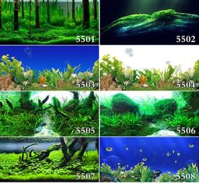 定做鱼缸背景纸高清水族箱背景画贴纸瀑布水草壁纸装饰