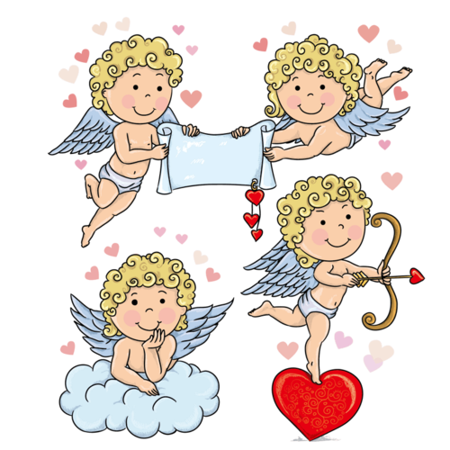 复古情人节爱情浪漫爱心丘比特粉红色插画