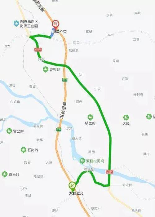 6km→234国道13.4km→599县道2km,在岗美收费站重新上高速