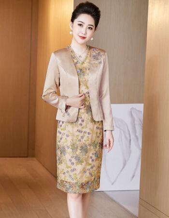 路易品恒高端婚礼妈妈礼服套装女喜婆婆婚宴装年轻洋气时尚两连衣裙夏