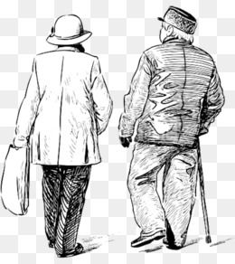素描画老人背影png
