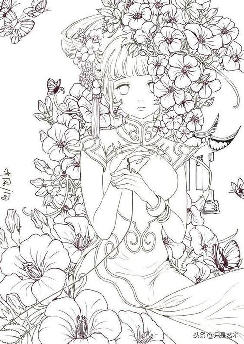 线描古典仙女姐姐,画好填色一定很美