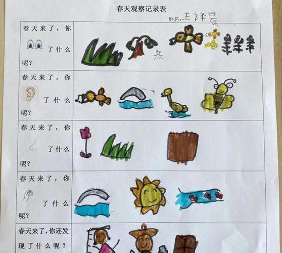他们用自己的方式记录春天每个孩子都有一张记录表记录春天寻找春天的