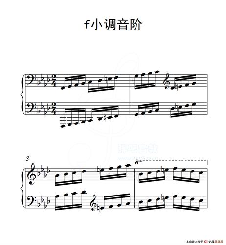 歌谱:第六级 f小调音阶(中国音乐学院钢琴考级作品1~6级)(钢琴谱)