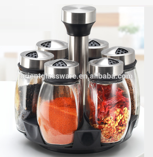 hot sale revolving spice rack 6 jars glass spice jars with