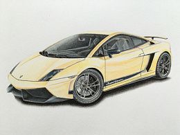 彩铅手绘汽车兰博基尼