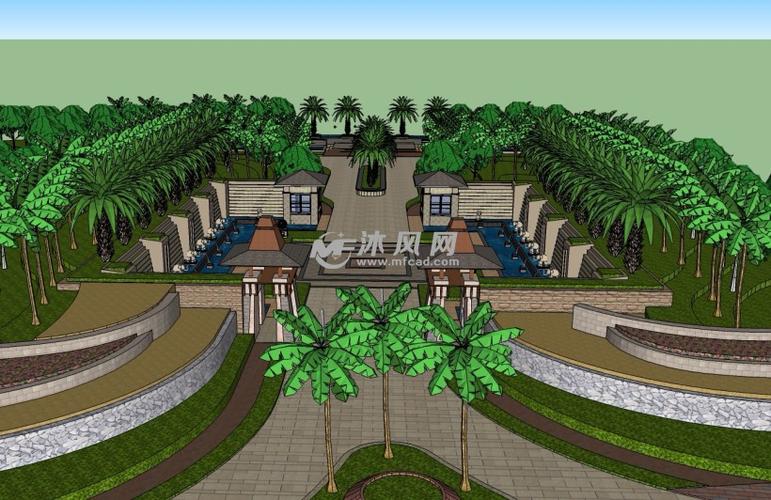 东南亚风格公园大门入口模型