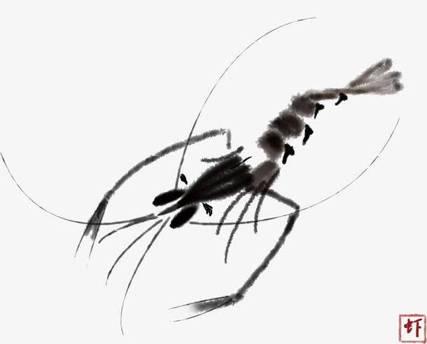手绘国画大虾装饰