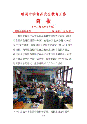 敏洞中学食品卫生安全进校园活动简报.doc