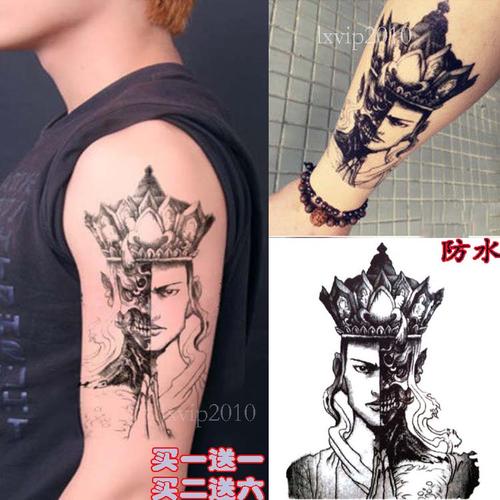 纹身贴防水男女持久善恶一念之间双面佛唐僧半魔半佛花臂纹身贴纸