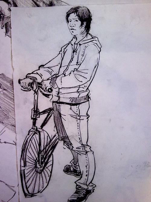 关于推车子的速写图片