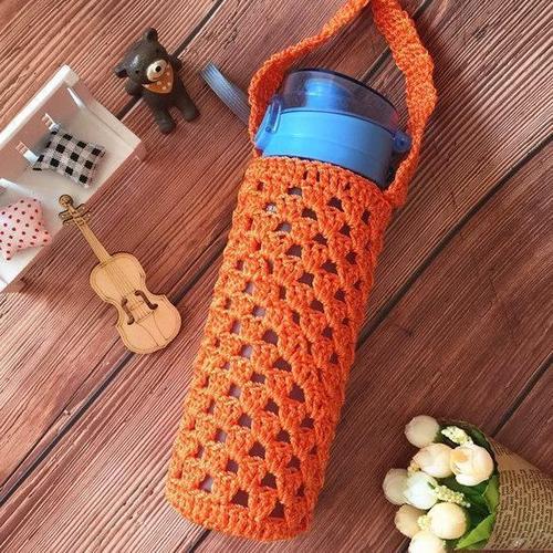 套钩织斜水杯毛绒可爱编织套保手工护套.保温杯挎通用毛线大号纯