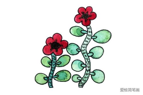 小花配绿叶一组漂亮的小花简笔画图片