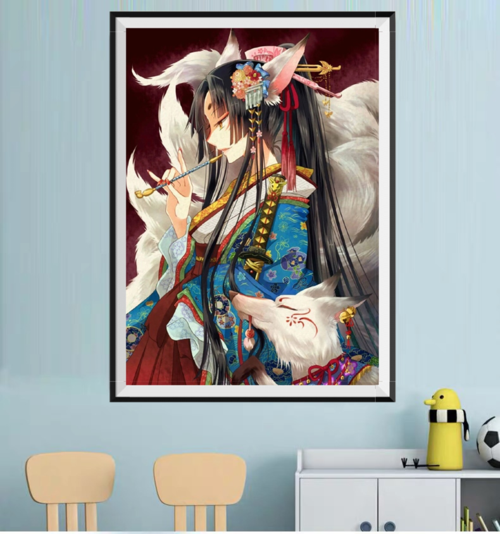 古风唯美九尾狐美女十字绣印花线绣手工小幅简单十字