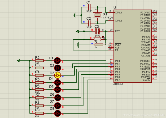 基于51单片机的8个led流水灯的的设计