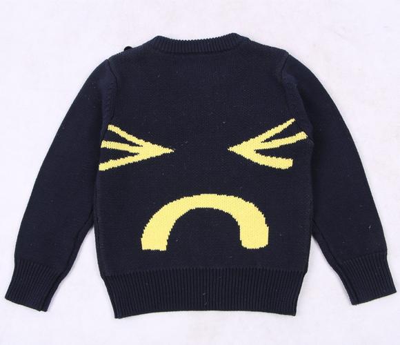 2017秋季童装新款欧美ins爆款亲子笑脸图案男女宝宝纯棉开肩毛衣