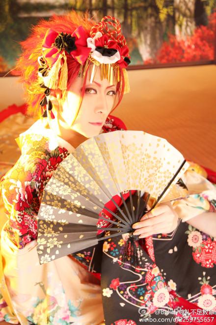 100%实物coser拍摄 原创k周防尊cos 尊哥同人花魁和服