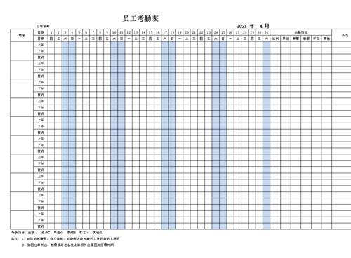 2021年最新员工考勤表包含上午中午夜班等信息自动生成星期几自动标记