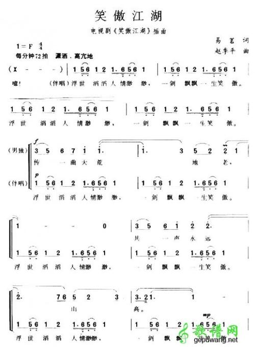 [笑傲江湖主题曲简谱]笑傲江湖主题曲简谱_笑傲江湖主题曲曲谱简谱