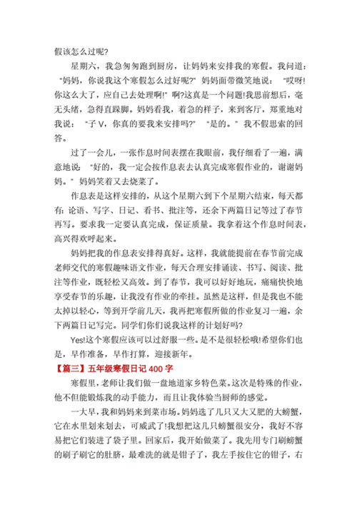 五年级寒假日记400字七篇docx6页