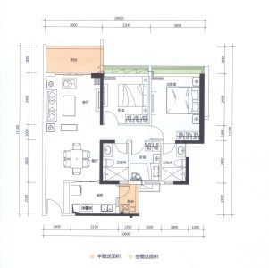 金山谷尚层 c户型105㎡ 三房两厅 户型图