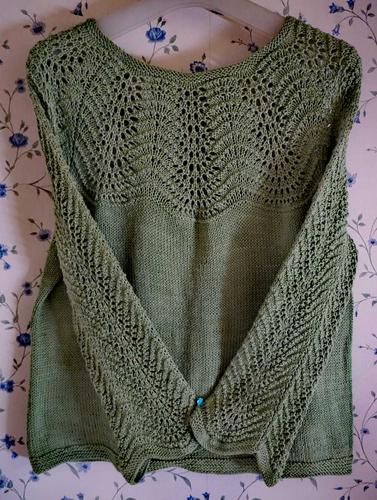 编织教程 喵夫人火鸡棉从上往下织女士棒针凤尾花套头衫 用线:喵夫人