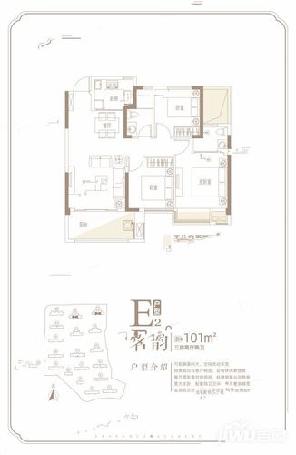九江中辉学府e2户型户型图_首付金额_3室2厅2卫_101.