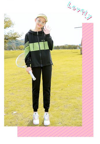 艳如飞中学生春季棉运动套装女开衫初中生休闲宽松春装青少年班服校服