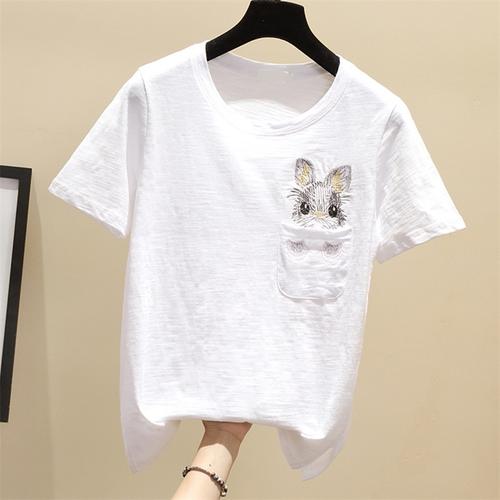 cooper女装夏季短袖新款上衣服可爱动物刺绣减龄清新纯棉女式t恤