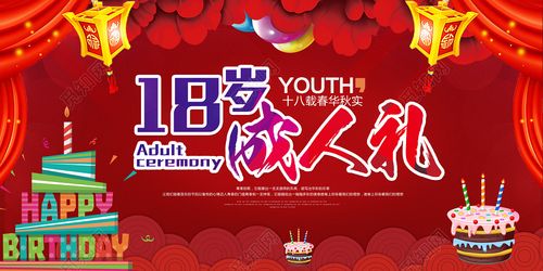 创意红色时尚喜庆18岁成人礼生日快乐海报