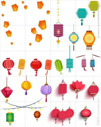 矢量彩色手绘卡通中秋节灯笼图片