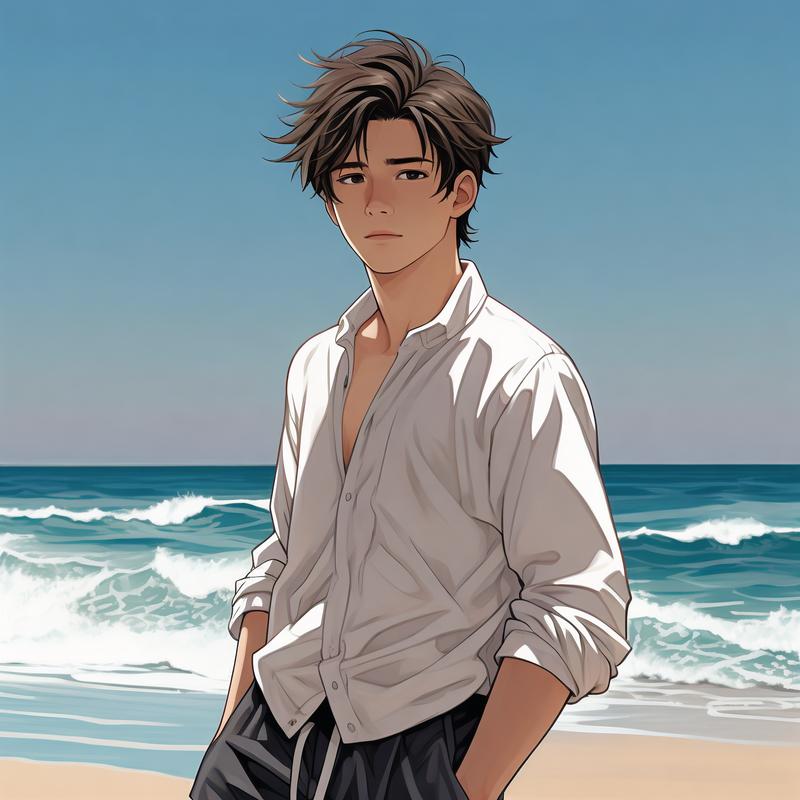 海边站立的帅气漫画男主�