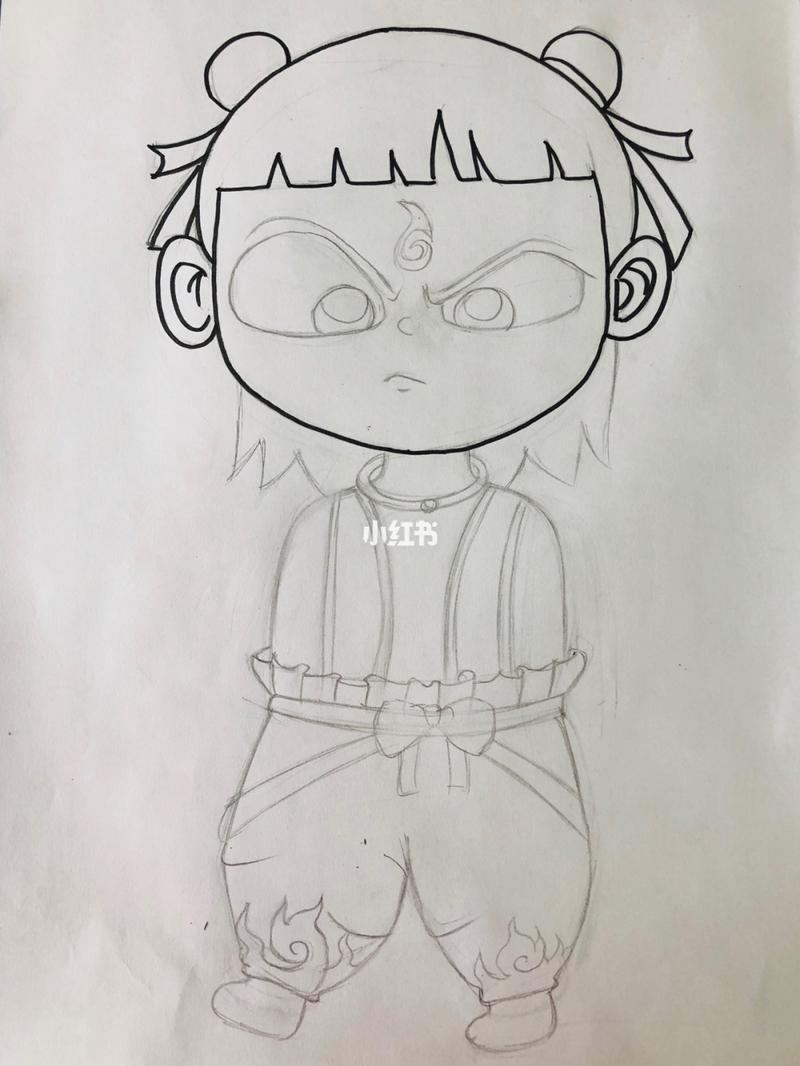 彩铅手绘画丑萌魔童哪吒出世
